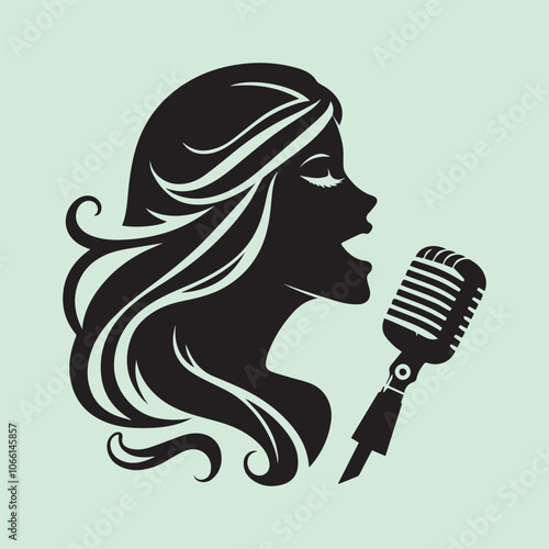 woman singer head vector illustration, woman singer head silhouette vector black and white