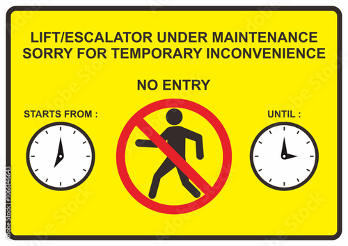 Lift and elevator under maintenance signs prohibiting entry.