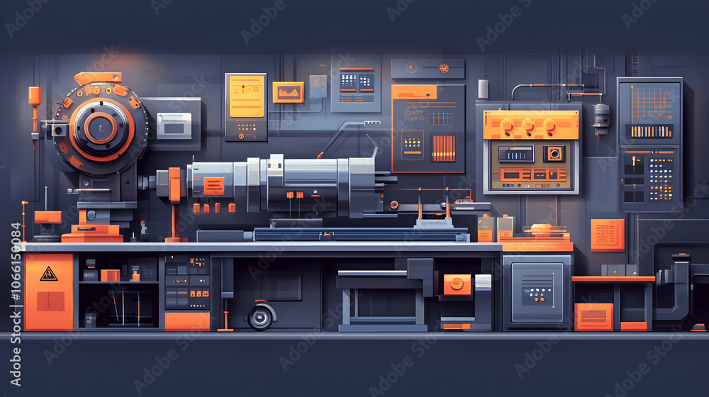 Fototapeta premium Futuristic Industrial Factory Interior, machinery, technology, production, manufacturing, automation