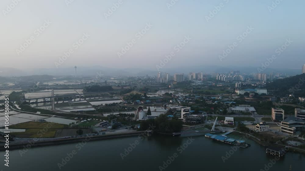 take an aerial shot of Sinjungho Lake take an aerial shot of Sinjungho Lake