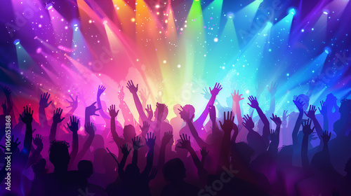 Wallpaper Mural Enthusiastic crowd with raised hands at a live concert under vibrant lights Torontodigital.ca