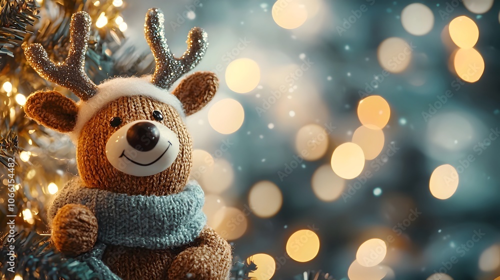 custom made wallpaper toronto digitalDetailed closeup shot of a cute plush reindeer ornament hanging on a holiday Christmas tree surrounded by soft warm glowing lights and sparkling holiday decor  Festive cozy and seasonal atmosphere