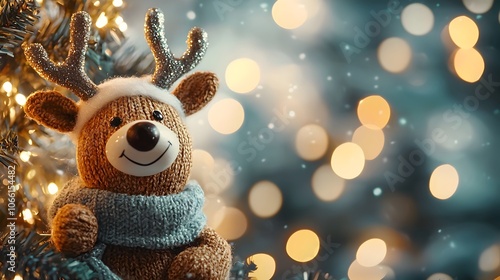 Wallpaper Mural Detailed closeup shot of a cute plush reindeer ornament hanging on a holiday Christmas tree surrounded by soft warm glowing lights and sparkling holiday decor  Festive cozy and seasonal atmosphere Torontodigital.ca