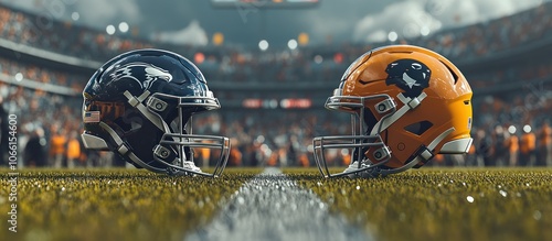 Football Helmets Facing Off photo