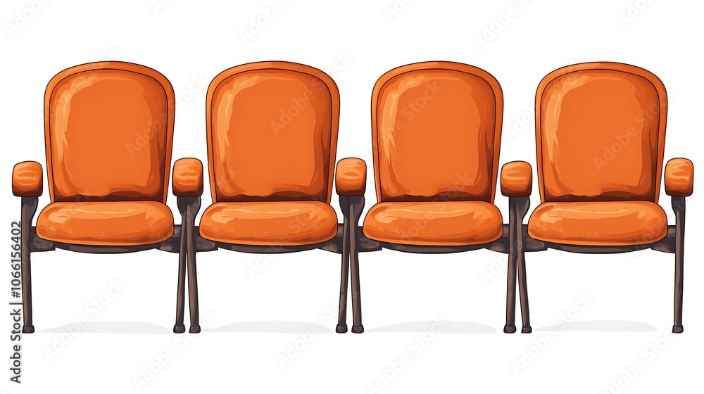 Obraz premium Four Orange Theater Seats Isolated on White Background.