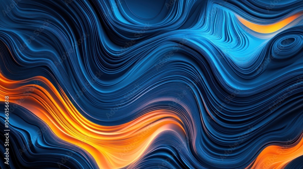 Abstract Wave Pattern in Blue and Orange Hues Abstract Wave Pattern in Blue and Orange Hues
