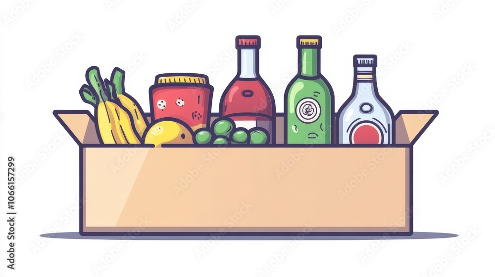 Cartoon Style Food and Drink Box Illustration