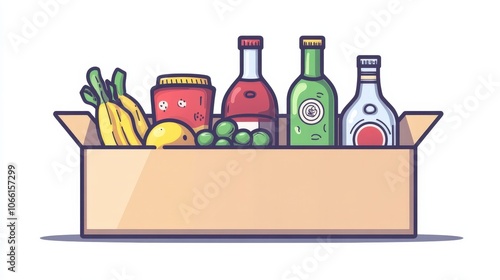 Obraz na płótnie Cartoon Style Food and Drink Box Illustration w salonie