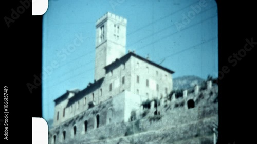 Viewing Sarre Castle 1957 - Viewing the Royal Castle of Sarre, a fortified home for the House of Savoy in the Aosta Valley, Italy in 1957.
