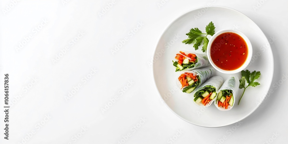 Fresh Spring Rolls with Sweet Chili Sauce on White Background Fresh Spring Rolls with Sweet Chili Sauce on White Background