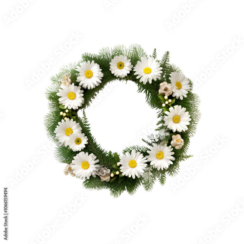 White Daisy Wreath with Green Greenery