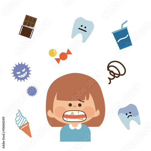 虫歯 歯磨きしない子供　かわいいイラスト素材