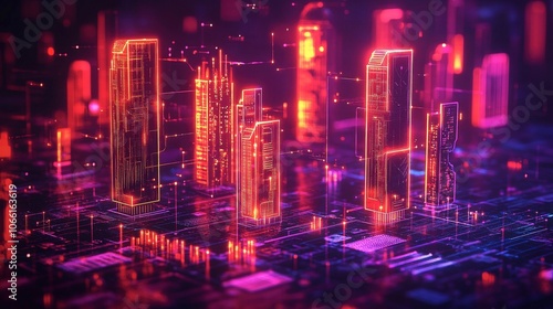 Wallpaper Mural Digital Financial Technology Network in Urban Landscape Torontodigital.ca