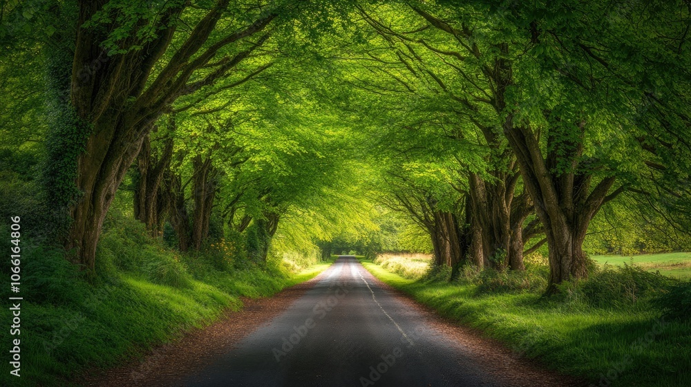 Obraz premium Tranquil Tree-Lined Country Road in Spring