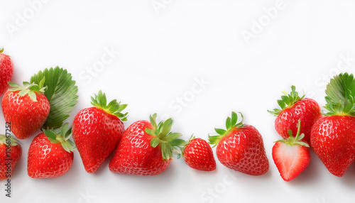 strawberry fruit border isolated on white background with copy space
