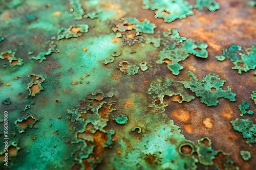 green corrosion layer on coroded copper surface photo