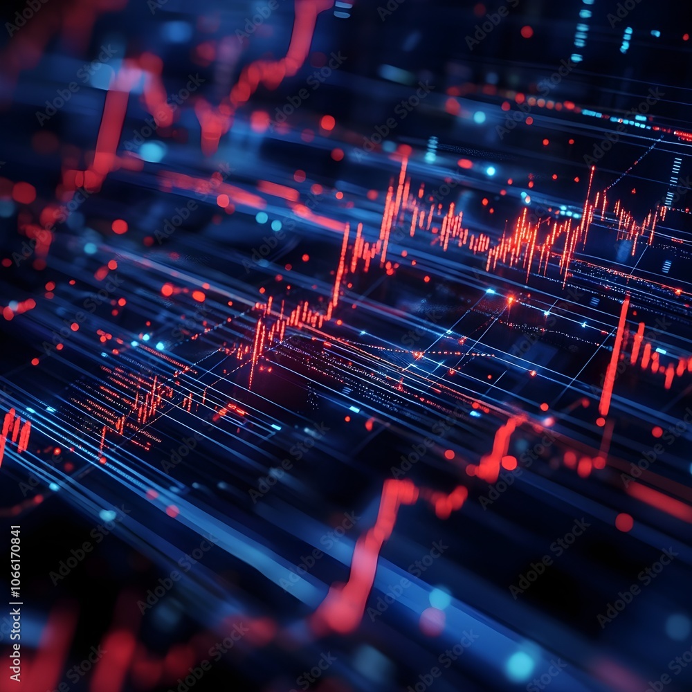 Stock market chart lines, financial graph on technology abstract background represent financial crisis, financial meltdown. Technology concept, trading market concept Stock market chart lines, financial graph on technology abstract background represent financial crisis, financial meltdown. Technology concept, trading market concept