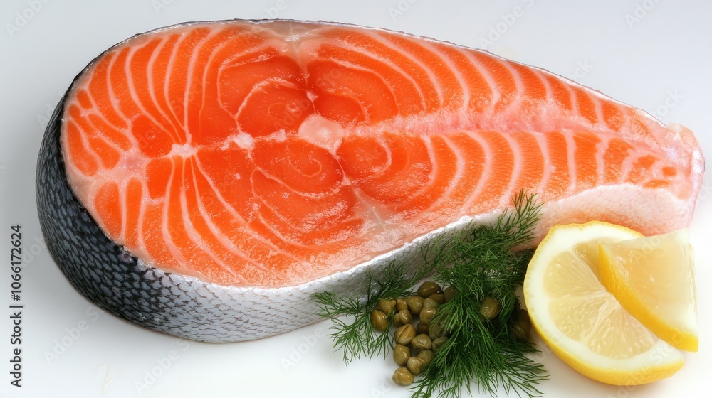 Fresh Salmon Slice with Lemon and Garnish Fresh Salmon Slice with Lemon and Garnish