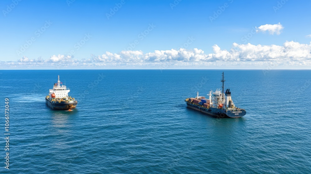 Fototapeta premium A colossal container ship sails through the ocean, transporting cargo containers for international trade and logistics