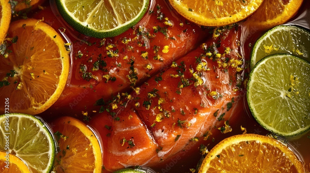 Fresh Salmon with Citrus and Herbs in Marinade Fresh Salmon with Citrus and Herbs in Marinade
