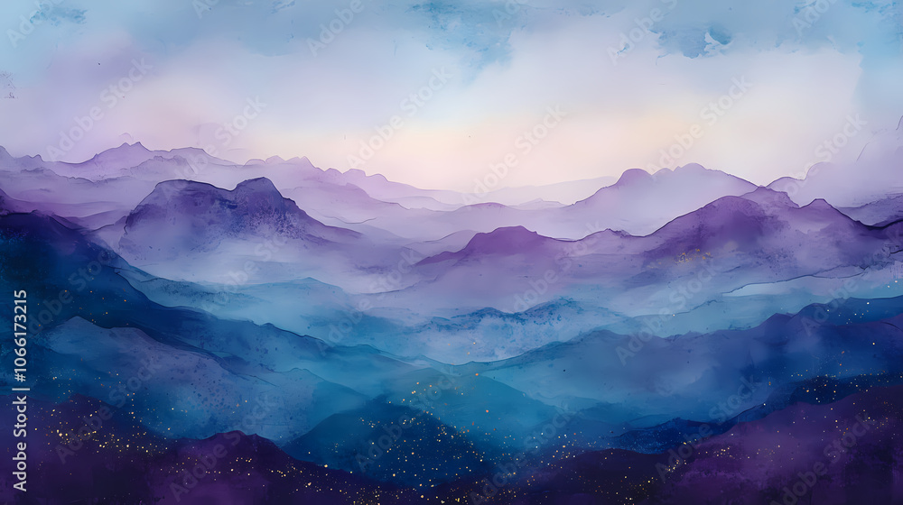 Minimalist enchanting dreamscape with ethereal skies and shimmering watercolor landscapes. Dreamscape. Illustration Minimalist enchanting dreamscape with ethereal skies and shimmering watercolor landscapes. Dreamscape. Illustration