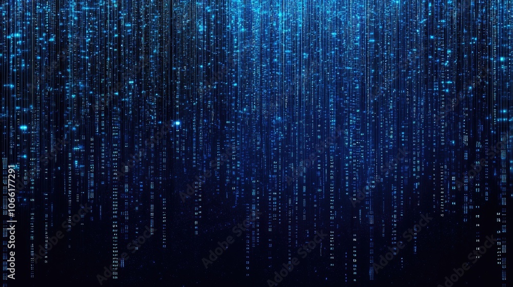 Abstract Digital Rain with Glowing Blue Lines and Binary Code Abstract Digital Rain with Glowing Blue Lines and Binary Code