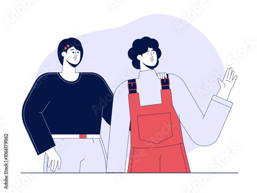 Two friends meet and greet each. Friendship illustration. Flat vector illustration