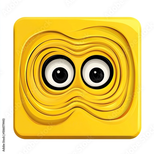 Yellow Square Emoji with Large Eyes and Swirling Pattern photo