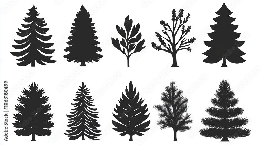 Obraz premium Silhouettes of Trees Evergreen Pine Fir Nature Forest Graphic Design Black and White