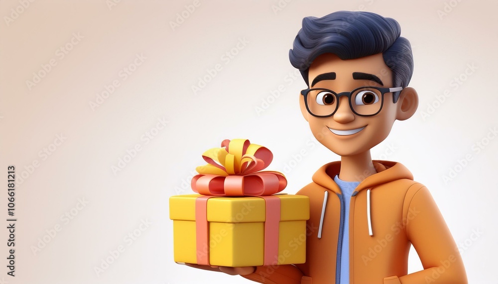3d character, indian man holding gift box, christmas and happy new year 3d character, indian man holding gift box, christmas and happy new year