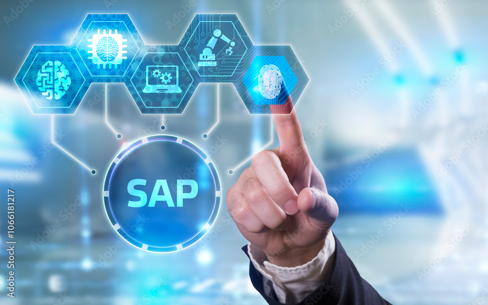 Fototapeta premium SAP System Software Automation concept on virtual screen data center. Business, modern technology, internet and networking concept.