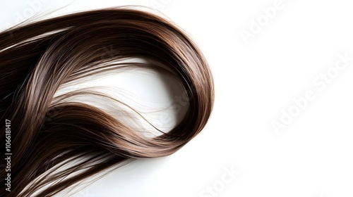 A brown hair strand on a white background with empty space photo