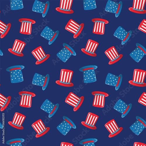 4th of July celebration American flag stars hat fireworks patriotic 4th of july background independence day patterns seamless july 4th clothing fabric , wrapping, appeal texture vector