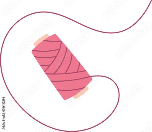Flat and simple pink thread spool in heart shape symbolizes a romantic gift. Concept of handmade crafts and creativity, suitable for various stationery projects. Cute charming.