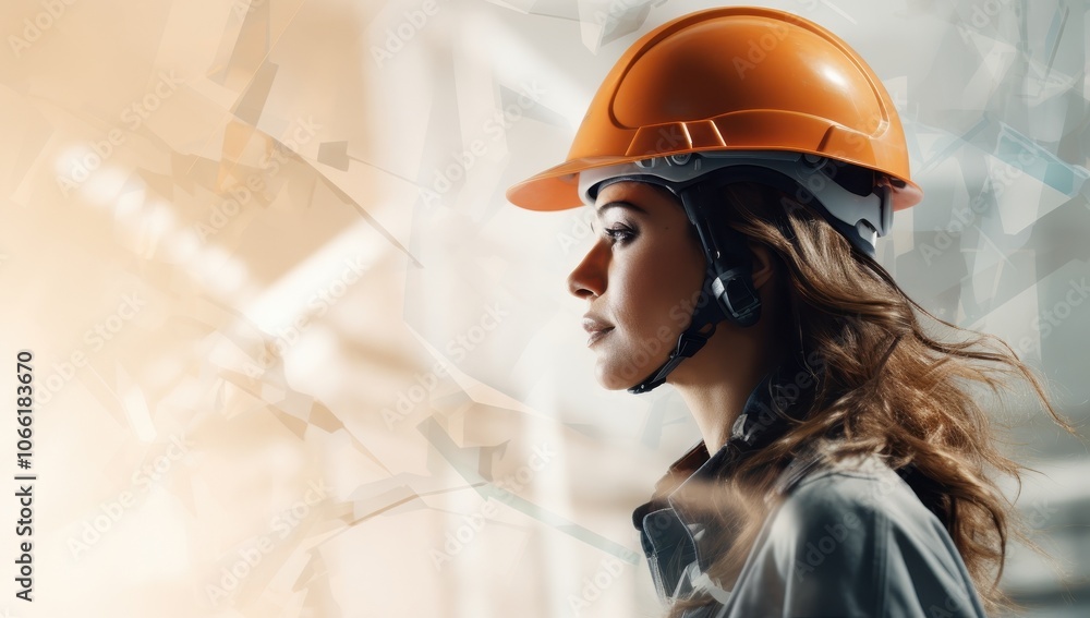 Woman in a Hard Hat with Blurry Background Woman in a Hard Hat with Blurry Background