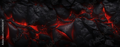 Molten Lava Flowing Through Cracked Black Rock photo