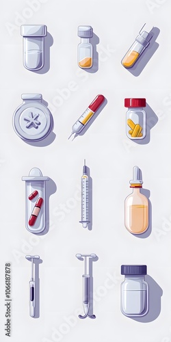 Set, Collection of Medicine and Nursing Icons, Colorful, on White Background, 9:16 and 16:9 Format