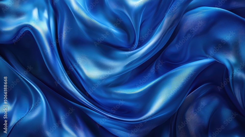 Fototapeta premium Abstract Blue Fabric with Wavy Lines and Shiny Texture