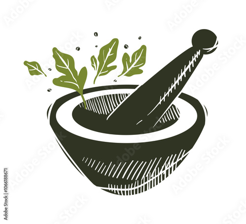 Rustic Mortar and Pestle Illustration