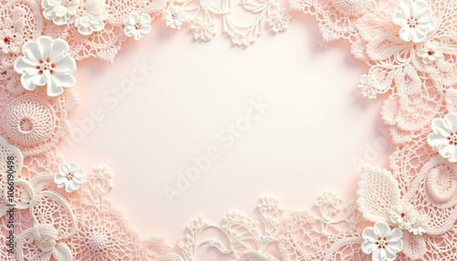 Antique lace and crochet background, layered lace textures and crochet patterns in soft ivory and dusty pink, giving a romantic and vintage look