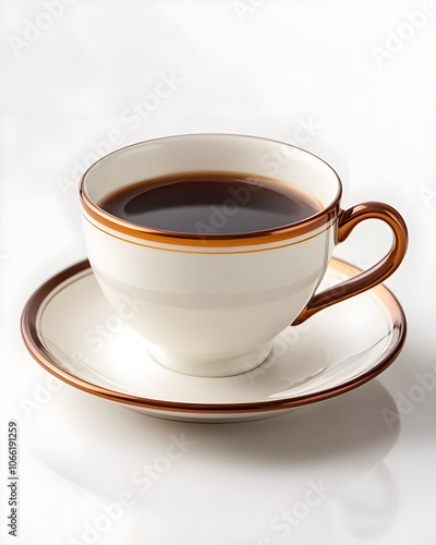 Wallpaper Mural Elegant White Porcelain Coffee Cup with Bronze Trim on Matching Saucer Against White Background. Torontodigital.ca