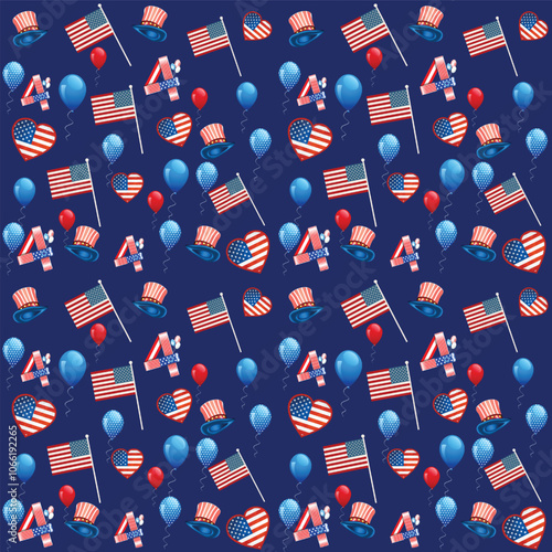 4th of July red blue balloons American flag stars patriotic 4th of july background independence day patterns seamless july 4th clothing fabric , wrapping, appeal texture vector