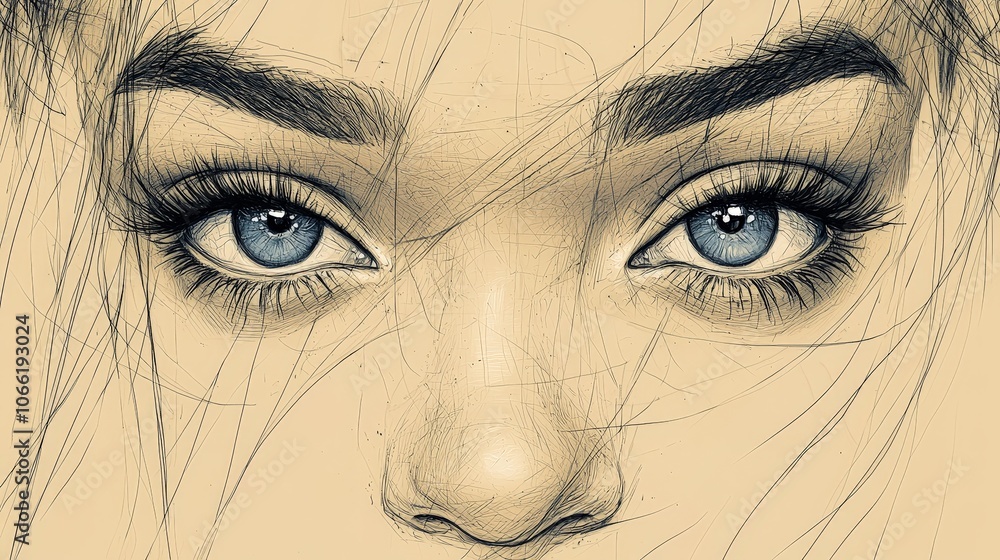 Fototapeta premium Woman s Eyes AI Art Blue Eyes Sketch Close Up Portrait