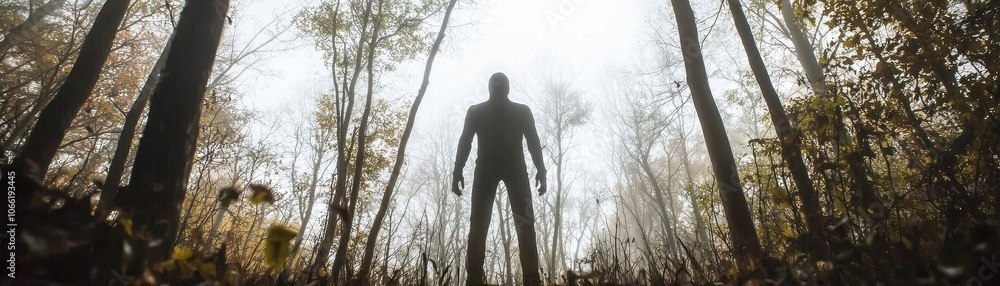 A solitary figure stands in a foggy forest, surrounded by tall trees, evoking a sense of mystery and isolation. A solitary figure stands in a foggy forest, surrounded by tall trees, evoking a sense of mystery and isolation.