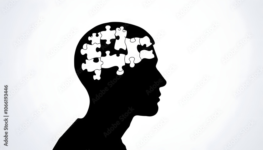 man head silhouette with jigsaw isolated with white highlights, png man head silhouette with jigsaw isolated with white highlights, png