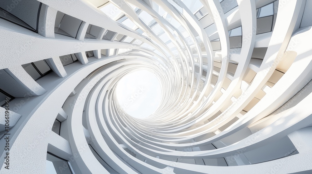 Fototapeta premium A Spiraling Modernist Architectural Design with Windows