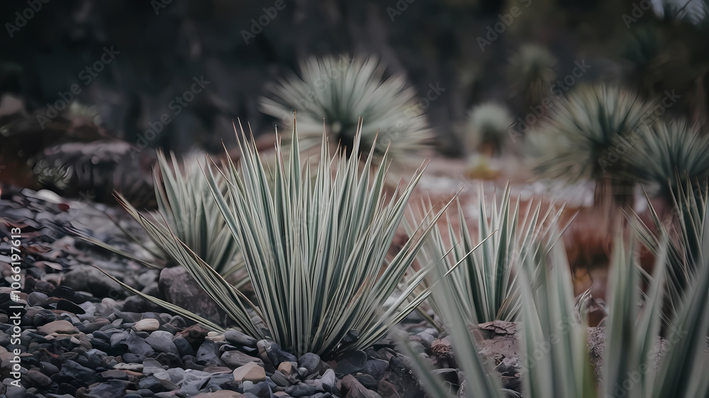 Close-up of vibrant agave plants in a rocky landscape, showcasing their unique spiky leaves and textures, surrounded by natural earthy tones in a serene outdoor setting. Close-up of vibrant agave plants in a rocky landscape, showcasing their unique spiky leaves and textures, surrounded by natural earthy tones in a serene outdoor setting.