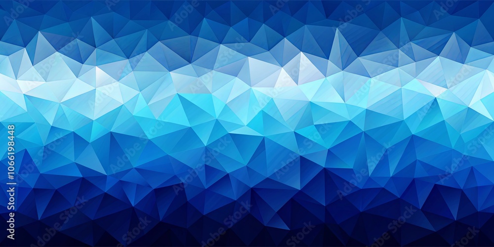Obraz premium A gradient of blue hues with a geometric pattern, composed of small, interconnected triangles, fading from a light blue at the top to a deep blue at the bottom.