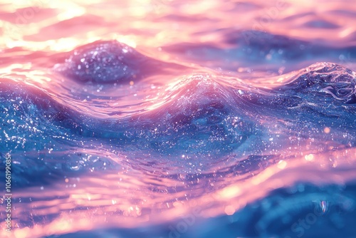 Abstract Close-Up of Sparkling Water with Pink and Blue Hues