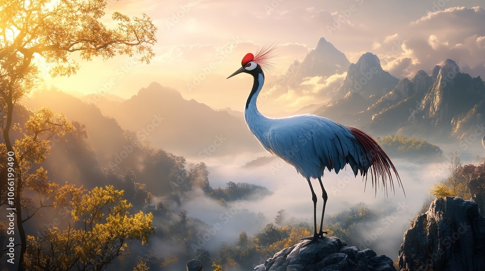 Bi Fang, the Azure Blue Crane with Red Spots on Its Back, a Shan Hai ...